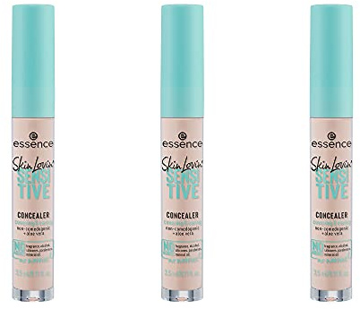 essence Skin Lovin' SENSITIVE CONCEALER, correttore, non ostruisce i pori, con aloe vera, senza profumo, alcool, siliconi, 10 Light, nude, pelle, vegano, senza oli, confezione da 3 (3 x 3,5 ml)