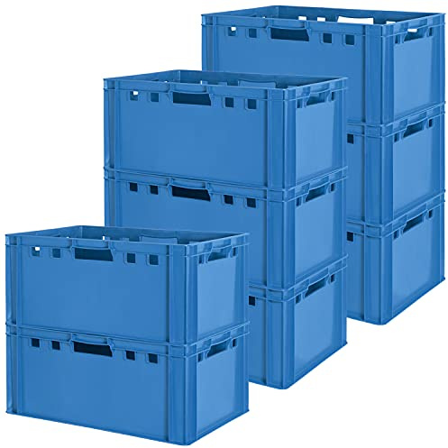 8 Stück E3 Fleischkiste Kiste Eurobox Lebensmittelecht Metzgerkiste Box Aufbewahrungsbox Kunststoff Wanne Plastik Stapelbar Lagerkiste 60 x 40 Blau Kingpower