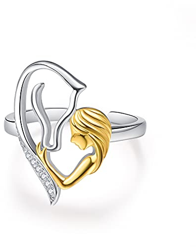 Bague de pouce en argent sterling 925 Cheval et fille Bague ouverte réglable Taille Q Bijoux Cadeau pour les femmes vos dames, Argent sterling