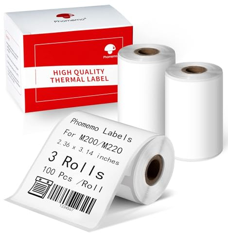 Phomemo M220 M221 M200 Etiquetas Térmicas Multiuso para Impresoras de Etiquetas, 60x80mm para Códigos de Barras, Direcciones, Nombres, Logotipos, Precios, Etiquetas de Regalo(3 Rollo)