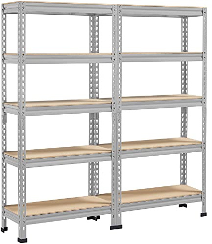Yaheetech 5 Böden Eckregale, Lagerregale Metall, Schwerlastregale 1500 KG belastbar, Kellerregal, Steckregal, Regalsystem, 140 x 30 x 150 cm/Hellgrau