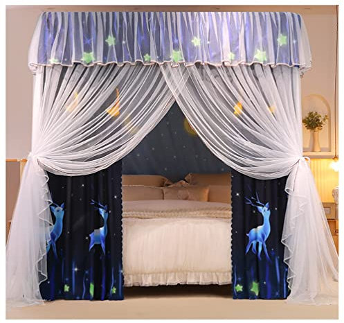 Betthimmel 4-Eck-Betthimmel Moskitonetz Für Einzel-Doppelbett, Four Seasons Bettvorhang Baldachin Moskitonetz Für Mädchen Jungen Erwachsene (Color : Style 1, Size : 120X200X200CM)