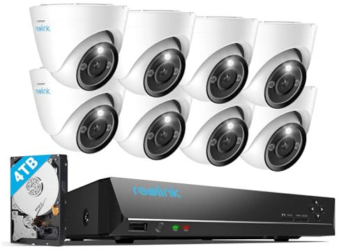 Reolink 12MP Überwachungskamera Set Aussen, 8X PoE IP Kamera Outdoor Innen, 16CH 4TB HDD NVR, Spotlights, Personen-/Fahrzeugerkennung, 2-Wege-Audio, 24/7 Aufnahme, Farb-/IR-Nachtsicht, RLK16-1200D8-A