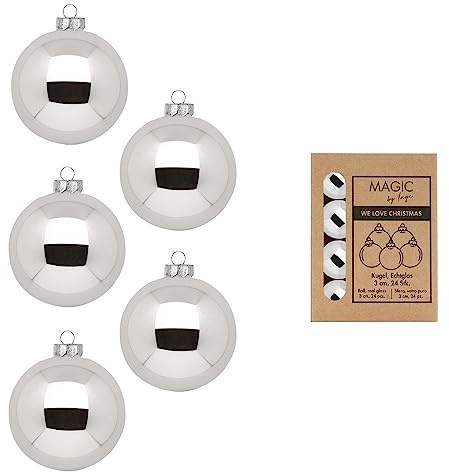 Weihnachtskugeln Glas 3cm x 24 Stück in Kartonbox Christbaumkugeln klein Silber Glanz Shiny Silver