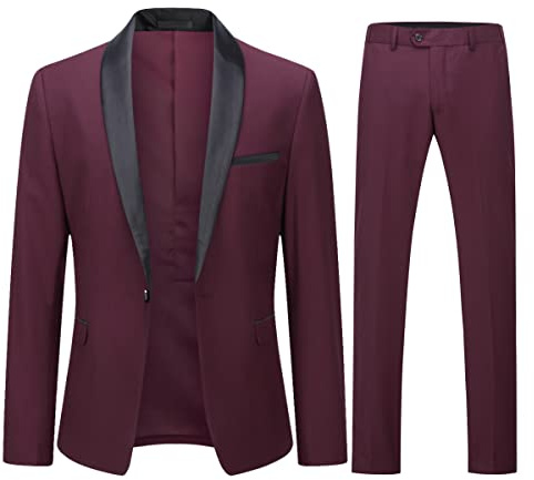 YOUTHUP Costume Homme 2 Pièces à Revers Châle Formel pour Mariage Business | Slim Fit, Smoking, Costard, Veste Pantalon, 1 Bouton, Fente Centrale, Couleur Unie, Elégant