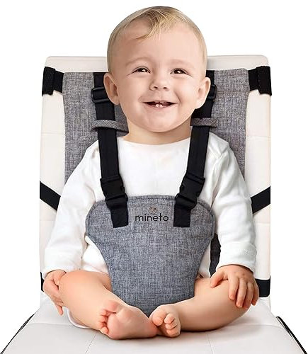 Mineto Tragbare Sitzerhöhung für Baby & Kinder - Klappbarer Hochstuhl für Zuhause & Unterwegs - Reise Kinderhochstuhl verstellbar und sicher