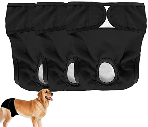 Hundewindeln Hundewindeln, waschbar, 3 Stück, sehr saugfähig, wiederverwendbar, für weibliche Hunde (Schwarz, L)