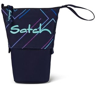 Satch Pencil Slider extra groß inkl. Trennfach Reißverschlussfach Stiftehalter Geodreieck Sichtfenster für Stundenplan Purple Laser - Dunkelblau