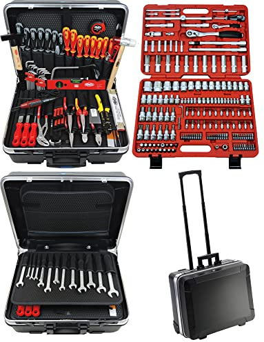 FAMEX 604-08 Profi Werkzeugkoffer in ABS-Schalenkoffer Trolley - mit 174-tlg. Steckschlüsselsatz - High End Qualität - mit Werkzeugen aus Deutscher Produktion