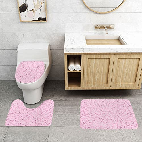 Set 3 Teilig Badvorleger Bänder Auf Rosa Bedruckt Fußmatte Anti-Rutsch Wasserabsorbierend Badgarnitur Badematten, Für Dusche, Badewanne