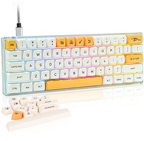 SOLIDEE 60% mechanische Gaming-Tastatur,hot-swap-fähige Tastatur mit rote Schalter,RGB-Hintergrundbeleuchtung,61 Tasten XDA-Tastenkappen Kompakt NKRO Tastatur,Typ-C-Kabel für Win/PC/Mac(Honey Milk)