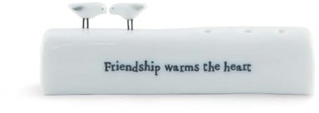 East of India Porzellan-Stielhalter mit den Worten – Freundschaft, Räucherstäbchenhalter, Geschenk für Freunde, Andenken, Blumenornament