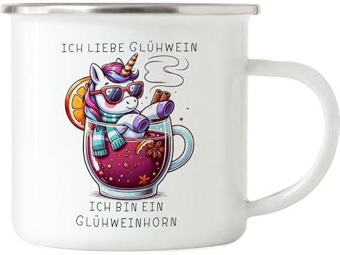 Hey!Print Ich bin ein Glühweinhorn Emaille Tasse Xmas Einhorn in Glühwein Witzig