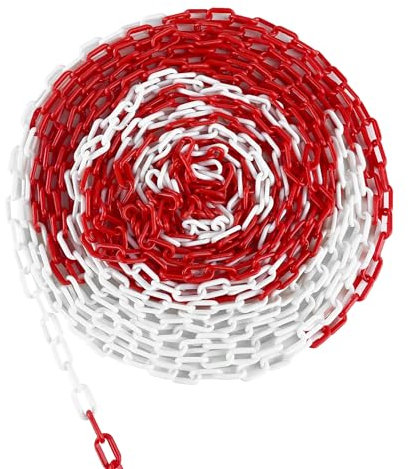 JOIEYOU Absperrkette, 50 m Kunststoffkette Ø 6mm, Rot-Weiß Warnkette zum Absperren von Flächen