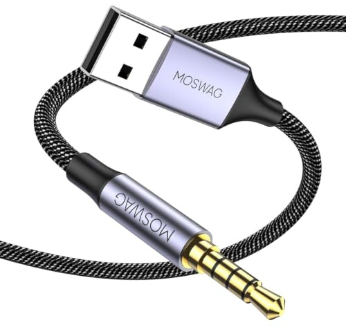 MOSWAG 3,5 mm AUX Audio Jack Stecker auf USB 2.0 Kabel, USB 2.0 bis 3,5 mm 4 Poliges Audiokabel, AUX Kabel aus Nylon(Aufladen und Fernseher nicht unterstützt)