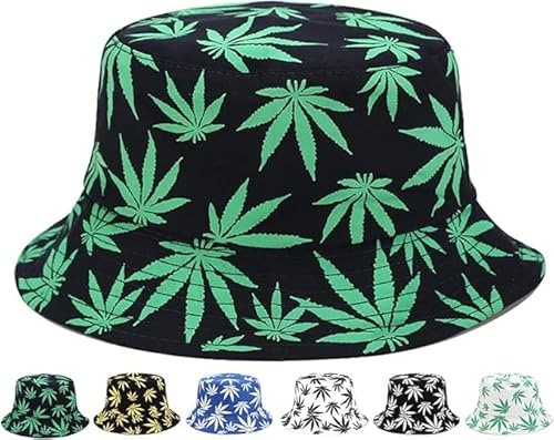 CaySep Wendbarer Sonnenhut, Fischerhut, Marihuana-Cannabis, Unkraut, faltbar, verstaubar, grün, Einheitsgröße