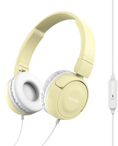 Roxel RX110 Lightweight Wired Foldable Headphones with Mic & Volume Control, On-Ear Headphones, Ergonomic Design, Answer Incoming Calls, Compatible with Android and IOS Devices (Yellow)