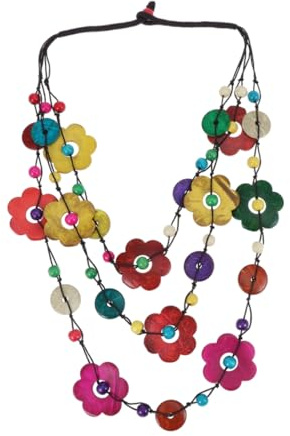 SAFIGLE Bunte Boho Perlenkette FüR Damen - Mehrlagige Kokosnuss AnhäNger Halskette Im Stil, Handgefertigter Modeschmuck FüR MäDchen Und Frauen