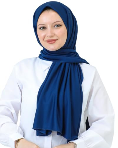 Prien Hijab Kopftuch für Damen, Muslimische Kleid Schal, Kopftücher für Mädchen, Islamische Langer Scarf, Chiffon Turban Kleider für Ramadan (Marineblau)