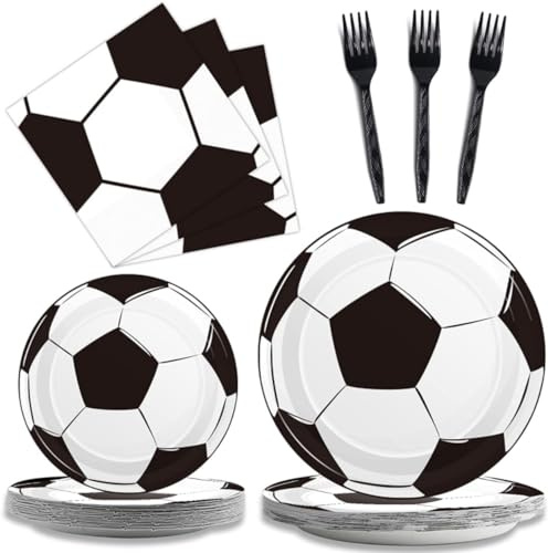 JUNBAOYYDS Football Vaisselle, Enfant Foot Theme Papier Vaisselle, Decoration Anniversaire Football, Decoration Anniversaire, Pour 10 Invités (Blanc)
