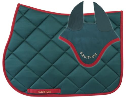 Sottosella+Cuffietta Logo Equityum Sally, Alta Qualità, Design Italiano, Materiali Innovativi, Traspirabilità e Dettagli Raffinati per il Comfort del Cavallo (verde/rosso, cob)