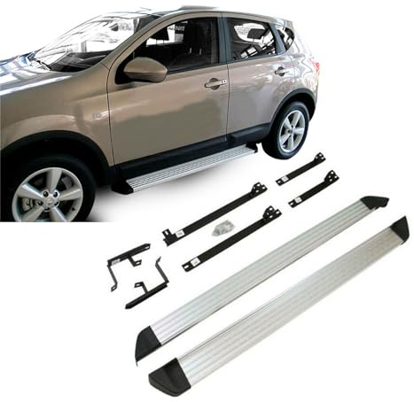 J&J AUTOMOTIVE Pedane Laterali per Nissan Qashqai J10 2007-2013, Sottoporta Minigonne in Alluminio e Plastica ABS, Set Completo con Materiale di Montaggio Incluso