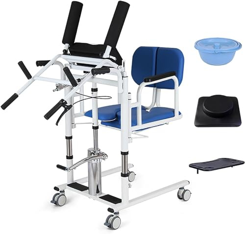 LLUOJIA Patient Lift Transfer Stuhl, Hydraulische Patient Lift Rollstuhl für Zuhause, Portable Transfer Krankenpflege Stuhl Lifter, Patient Lift Transfer Stuhl für Zuhause(Blue)