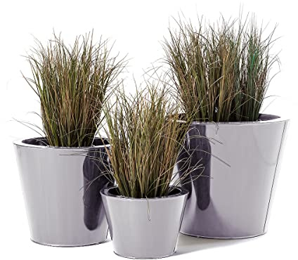 Casa Mina Pflanzkübel groß außen - Zink Blumenkübel Gross 50/40/30cm - Premium Pflanzkübel für Draußen - Blumenkübel Frostsicher - Blumenkasten für den Garten 3er Set Silberfarben - Manado