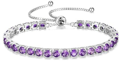 FANCIME Silber Armbnad Damen Tennis Armband mit Geburtsstein, Verstellbares Glitzer Tennis Armband Schmuck Geschenke für Damen Frauen Freundin Ehefrau Mutter