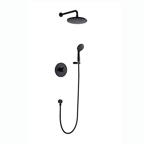 XUSHIQMG Sistema Doccia, Doccia da Bagno in Ottone Nero a Parete, soffione Doccia da 10 Pollici, Miscelatore deviatore per Doccia con doccetta, Set Doccia di Lusso
