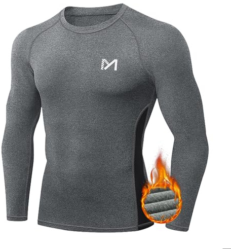 MEETYOO Termounderkläder för män, överdelar, termotröja, långärmad kompressionströja, funktionell skjorta, andas, termoundertröja, män, sportskjorta för löpning, fitness, gym, grå 1, L