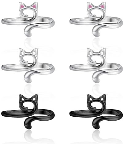 Molain 6 Stück Metall Häkelring, Verstellbare Katze Strickring Crochet Ring Häkelring für Fingergarn Häkelringe Finger für Schnelleres Stricken Häkelgeschenke für Häkelliebhaber