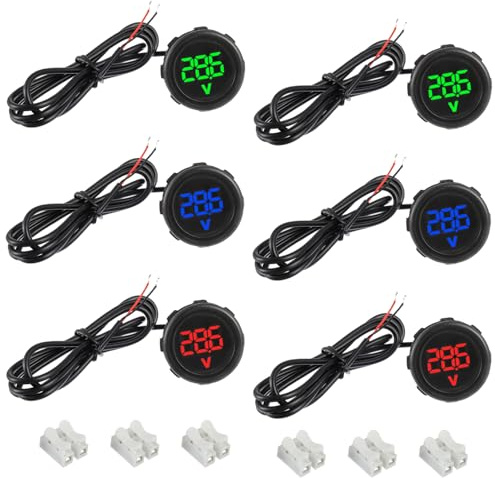EPLZON 6 Stück Digital Voltmeter DC 4-100 V, 2 Drähte 3-stelliger LED Anzeige Waterproof Digital Display Voltmeter, für Auto/Motorrad/SUV/ATV/Marine (Rot & Blau & Grün)