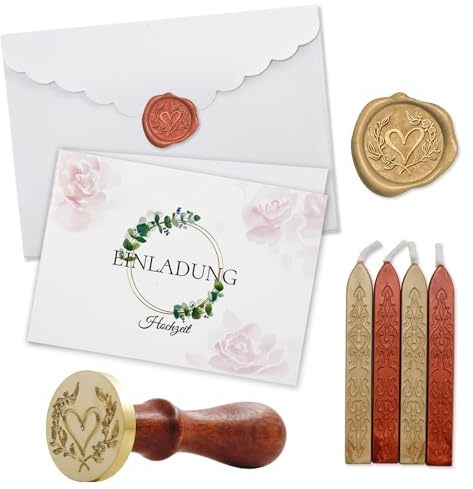 Meemion 10 Stück Hochzeitskarte Set Einladungskarten Hochzeit Mit 10 Umschlägen + 4 Siegelwachs + Siegelwachs Stempel Hochzeitseinladung Im Folio-Stil Hochzeitseinladungen Selber Basteln (DIN A6)