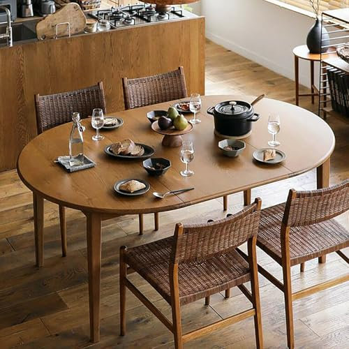 Tavolo da pranzo moderno di metà secolo in legno di caucciù, da rotondo a ovale, per 2 8 persone, allungabile in legno massello, design creativo espandibile, 8 posti senza sedie