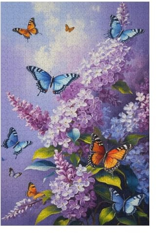 Beautiful Butterfly Lilac Flower Colorful Oil Painting Puzzles for Adults 500 Pieces Puzzles Jigsaw Puzzles for Adults 500 Pieces and Up Puzzle Gift for Women Men 20.5x15 Inch
