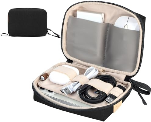 SIMTOP Kompakt Kabelorganizer, Elektronikväska för Laptopp/Powerbank/Kablar/SD-kort - Perfekt för Resor, Kontor & Fotografering，Svart