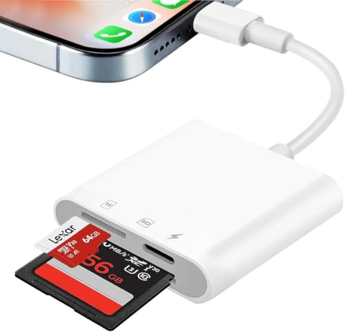 SD Kartenleser iPhone, Kamera Kartenlesegerät Adapter für Micro SD/SD, Fotografie Speicherkartenleser, SD Card Reader für iPhone 14/13/12/11/8/7/6/Plus/Pro/Max, Gleichzeitiges Laden, Plug and Play