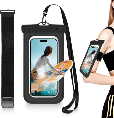 Qixuer IPX8 Bolsa Impermeable del Teléfono, 1 Pack-2 en 1 Deporte Brazalete Bajo el Agua Funda del Teléfono, Bolsa de Móvil, Negro 6.9inch