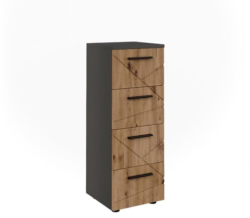 Vicco Midischrank Irma, Anthrazit/Goldkraft Eiche, 30 x 81 cm | mit 4 Schubladen, geeignet zur Aufbewahrung von Badutensilien und Handtüchern