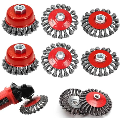 6 Stück Drahtbürste Winkelschleifer, 75mm/100mm Stahlbürste Flex Set M14 Topfbürste Winkelschleifer Kegelbürste Winkelschleifer Zubehör für Schleifen Entrosten Reinigen