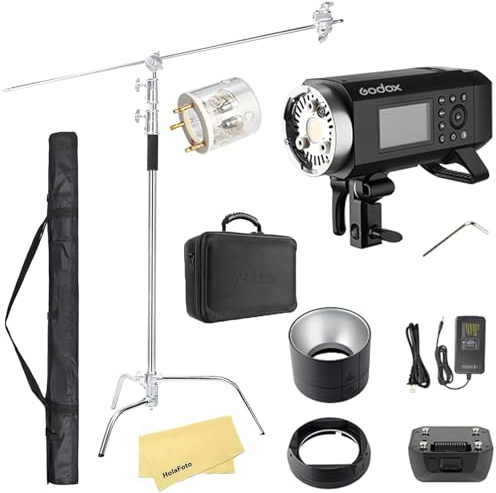 Godox AD400 Pro AD400Pro All-in-One Outdoor Flash 400Ws with C Stand Pack,0.01~1s Recycle Time,380 Full Power Flashes,21.6V/2500mAh Lithium Battery for Canon Sony Nikon Fujifilm Olympus Panasonic