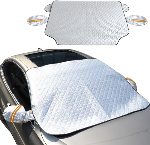 Frontscheibenabdeckung mit Magnet Schützt Seitenspiegel, 148×116CM Cover | 4-Layer Windschutzscheibenabdeckung für den Winter, Zuverlässiger Schutz vor Frost, Sonne, UV und Staub