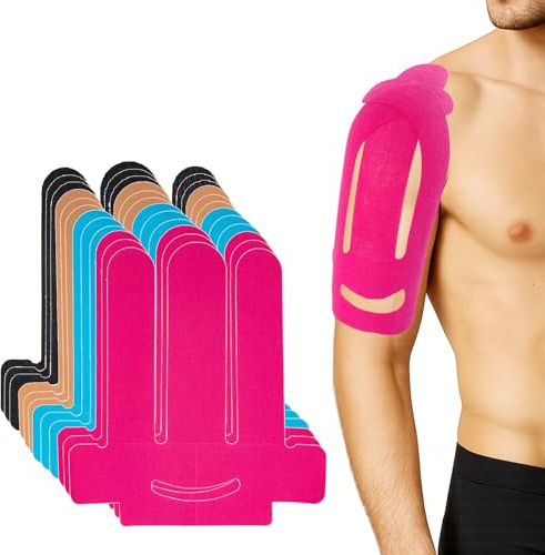 12 Stück Kinesiotapes Vorgeschnitten für Schulter (Blau+Schwarz+Rosa+Beige) | Wasserfestes und Elastisches Schulter Tape, Kinesiologie Tape Sport für Linderung von Schulterschmerzen