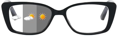 ALKAHE Lesebrille mit Selbsttönende Grau Linse Rechteck Rahmen - Photochrome Lesehilfe Sehhilfe Damen Herren UV400 Schutz Brille mit Sonnenschutz Schwarz Brille 0.5