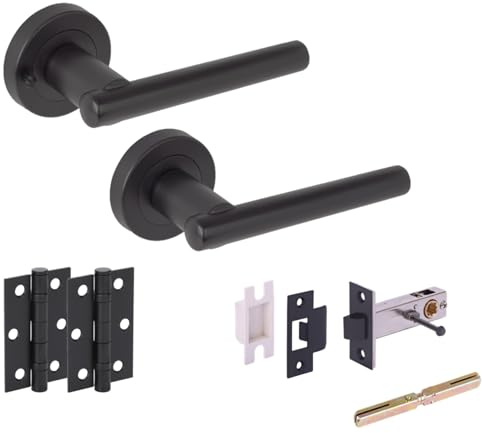 Hunta HANDLEZONE® Solus Privacy Door Handle Pack, Complete with Lever Handles, 76mm Latch, 75mm Ball Bearing Hinges - Black Matt