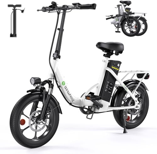 isinwheel U4 16 Folding E Bike for Adults Electric Bike with Suspension, 10.4Ah Battery, 500W Motor, 19mph Top Speed, Step Through Adult Electric Bicycles, Mini Commute Ebike for Adults and Teens