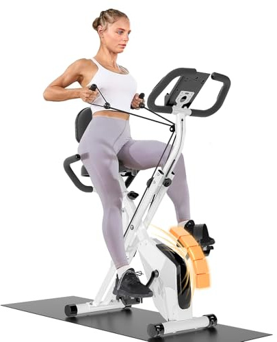 Botifly Vélo d'appartement pliable 4 en 1, vélo magnétique pliable, résistance magnétique réglable à 16 niveaux, moniteur LCD et capteur de fréquence cardiaque (Blanc)