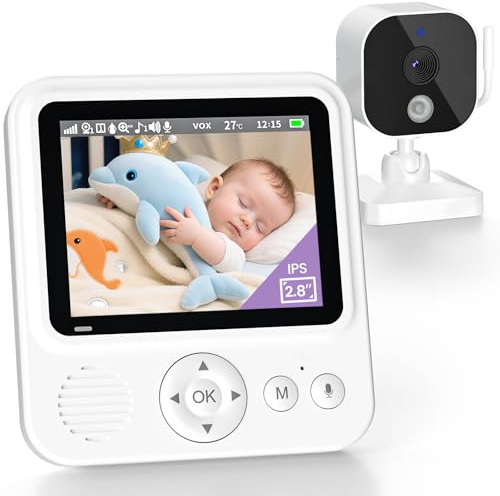 Baby Monitor with Camera and Audio, 2.8 Video Baby Monitor with Night Vision, Long-Lasting Battery, VOX Mode, 2-Way Talk, Temperature Sensor, Lullabies, Feeding Reminders, No WiFi, 300m Range