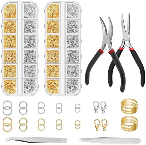 Biegeringe für Schmuckherstellung, 2406 Stück Spaltringe Verschlüsse mit Schmuckzange Pinzette Biegeringöffner Ø 4-10mm Metallringe für DIY Halskette Armbänder Schlüsselanhänger